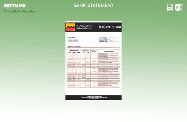 модерен стил Шаблон за збор за извод од банка во Конго Кредит ду Конго